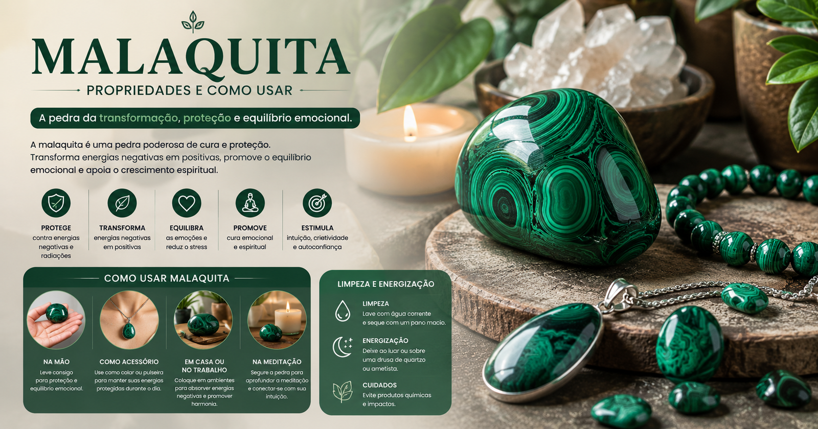 Malaquita: Propriedades, Cura do Coração e Como Usar com Segurança