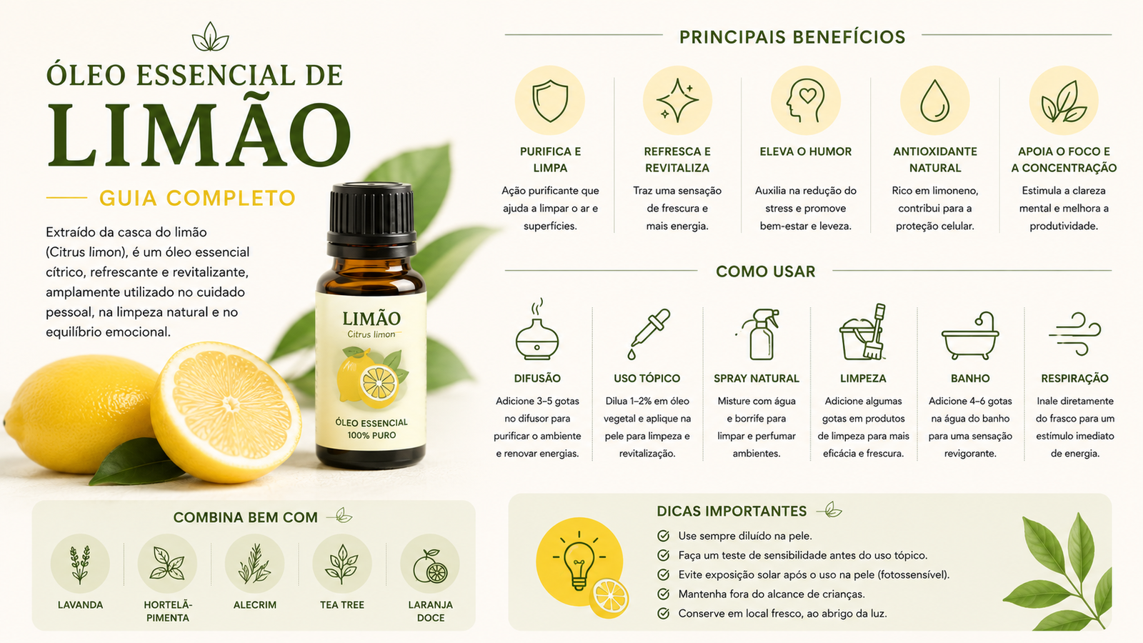 Óleo Essencial de Limão: Guia Completo de Propriedades e Usos Óleo Essencial de Limão: Guia Completo de Propriedades e Usos