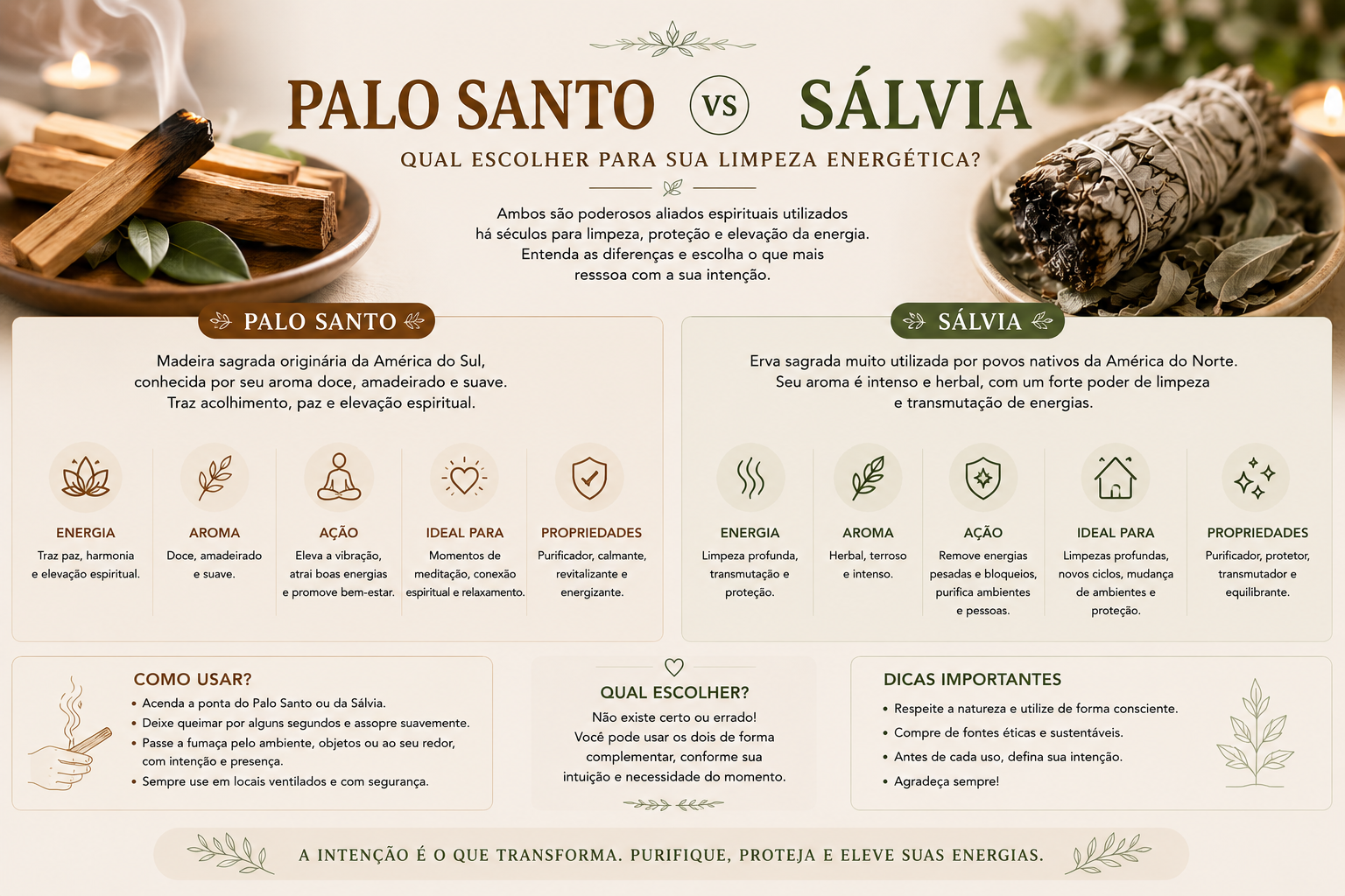 Palo Santo vs Sálvia: Quando Usar Cada Um