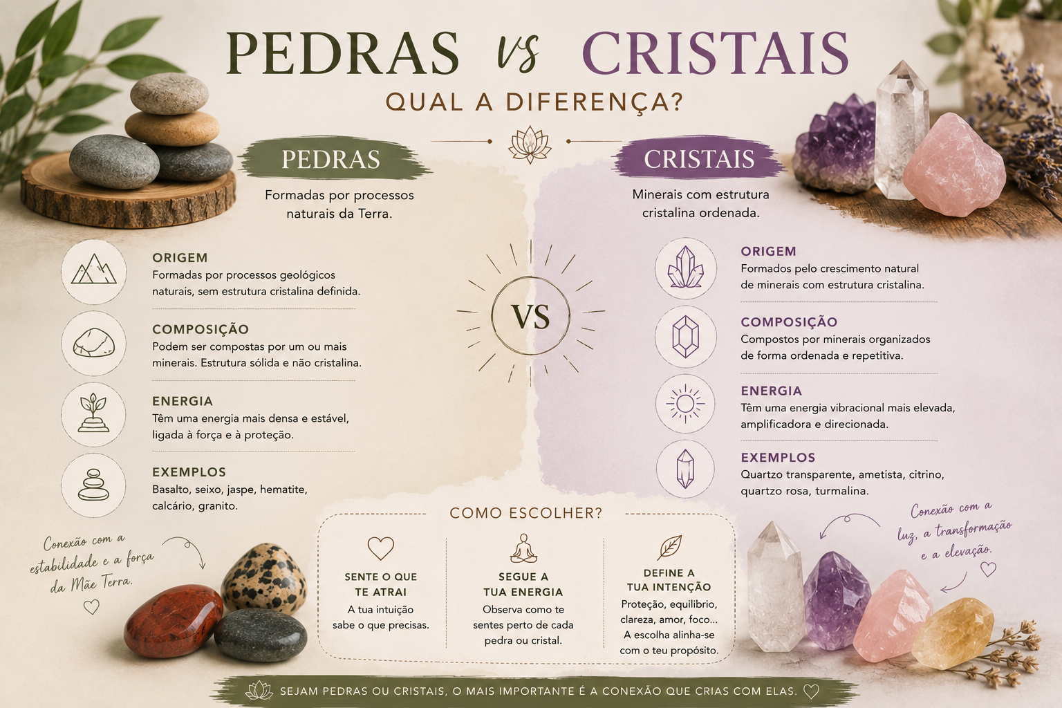 Pedras vs. Cristais: Qual a Diferença e Como Escolher