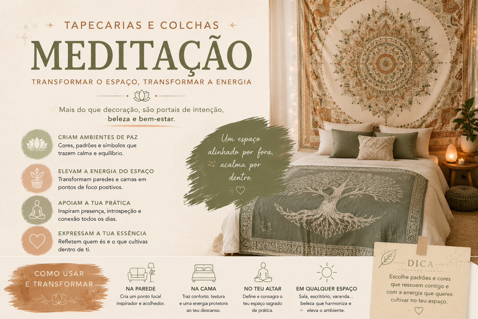 Tapeçarias e Colchas de Meditação: Transformar Qualquer Espaço